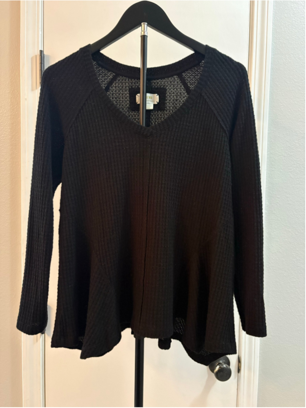 Maeve by Anthropologie Waffle Knit Cross Back V-Neck Sweater Black XS Tunic